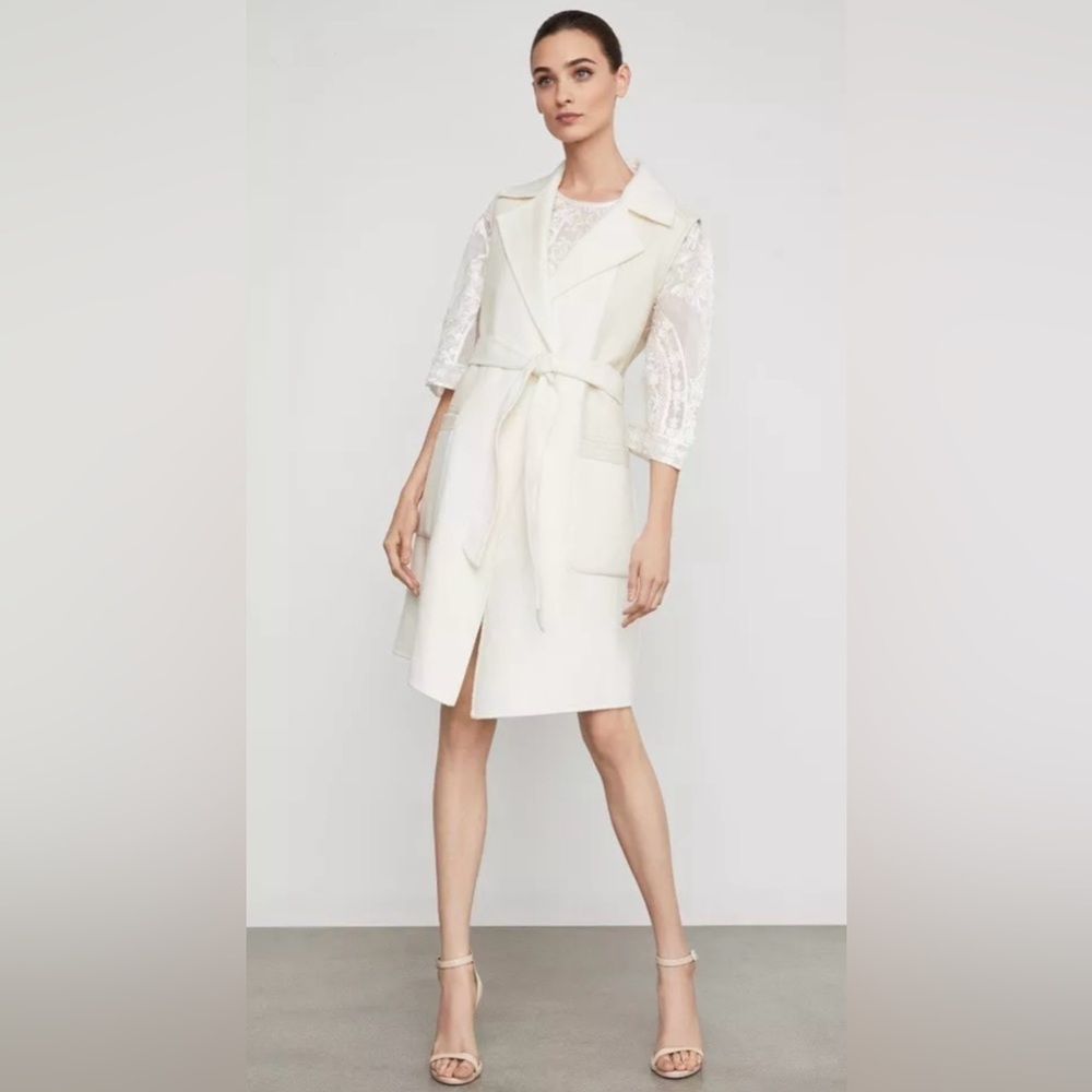 BCBGMAXAZRIA Camilla Long Wrap Vest Ivory with belt, Size XS